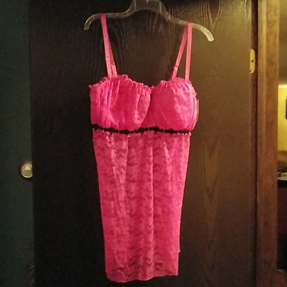 Women’s Hot Pink Lace Chemise Nightdress